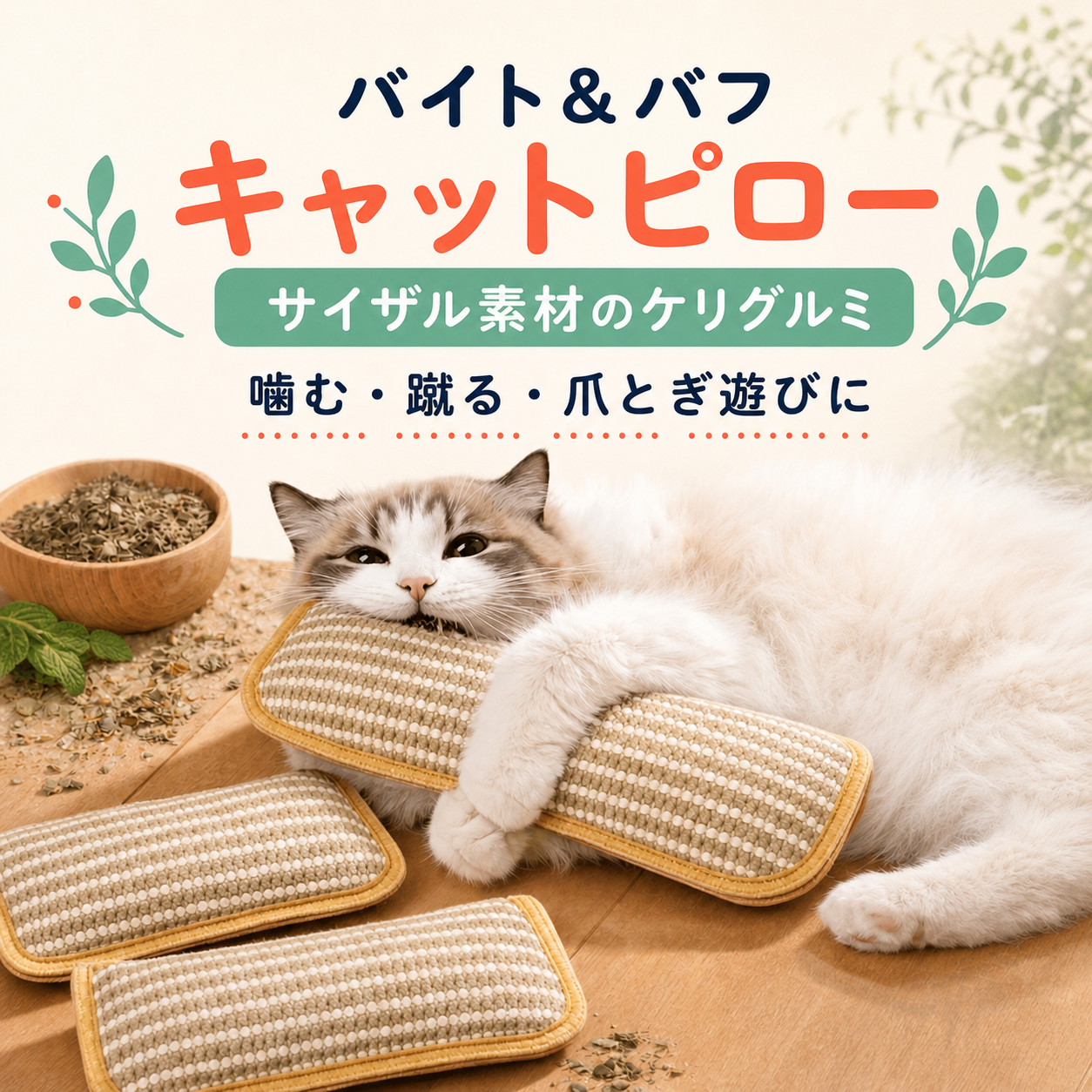 バイト＆バフ キャットピロー（サイザルケリグルミ） 商品画像 1