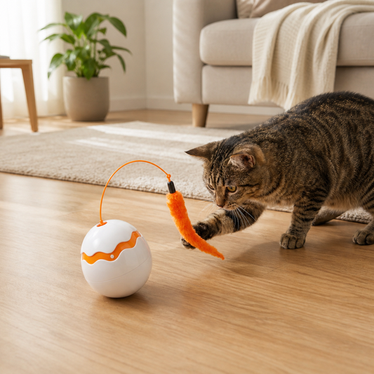 WobbleWingの動くルアーに前足を伸ばす猫
