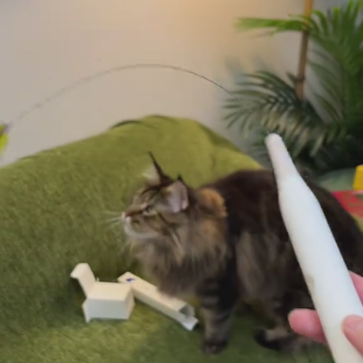 しなるワイヤーが、猫パンチを受け流します。